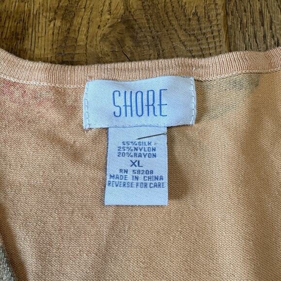 Shore Coral Peach Floral Silk Blend V-Neck Sweater Womens Sz XL Sequens - Picture 4 of 5